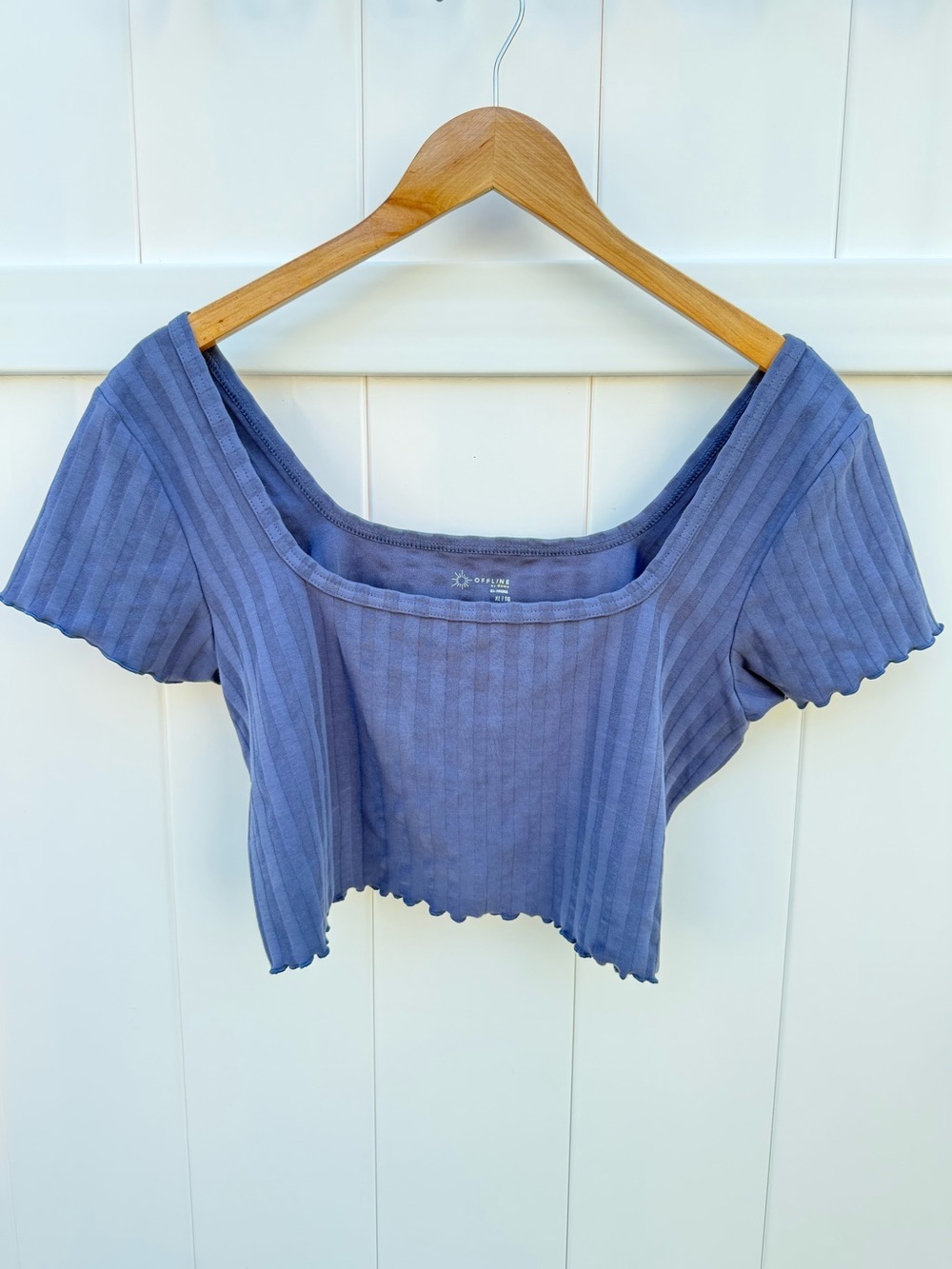 Offline by Aerie Basics Ribbed Square-Neck Crop Top in Blue